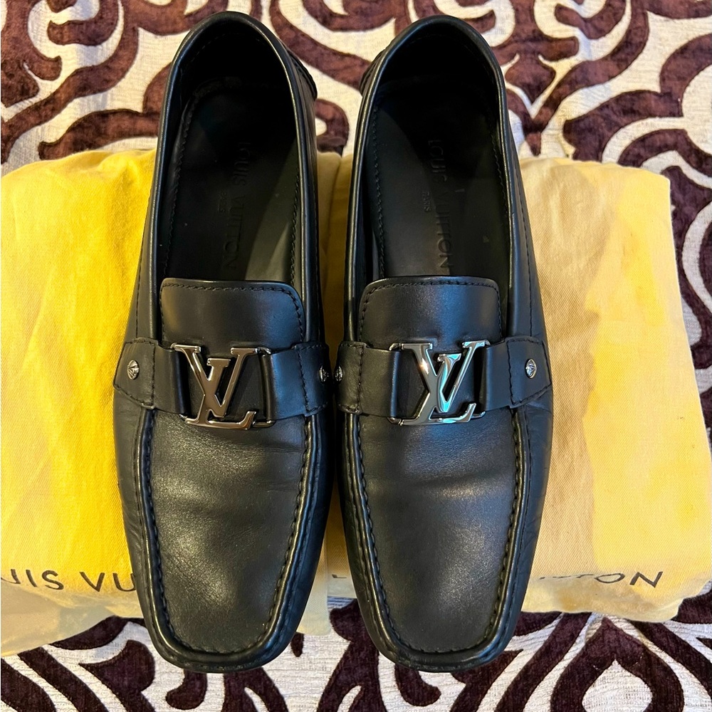 100% Authentic Louis Vuitton Black drivers with Chrome LV Buckle